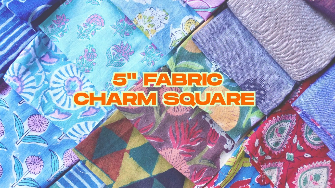 30 Indian Fabric Scrap 5” Charm Squares: Handblock Print, Indigo & Handloom