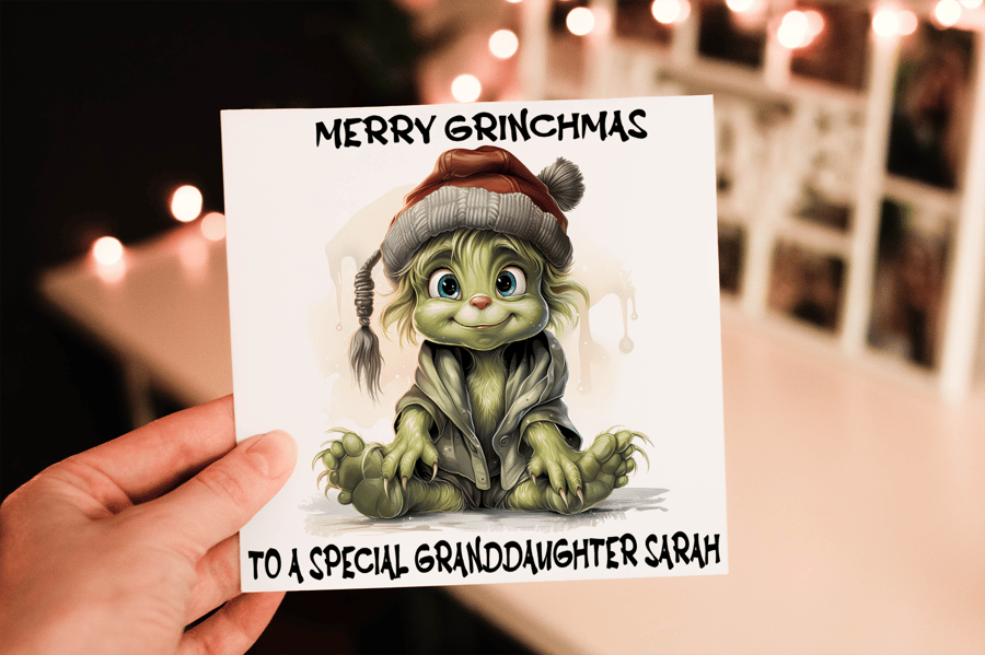 Grinch Christmas Card, Granddaughter Christmas Card, Personalized Card 