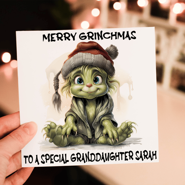 Grinch Christmas Card, Granddaughter Christmas Card, Personalized Card 