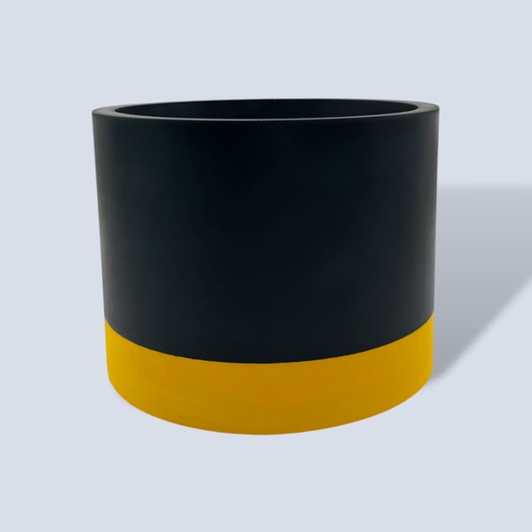 Large Round 15 cm Black and Yellow Plant Pot Indoor Planter for Houseplants