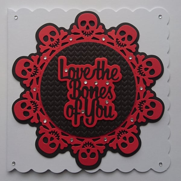 Halloween Card Love The Bones Of You Black Red Skulls Valentine's Birthday Card
