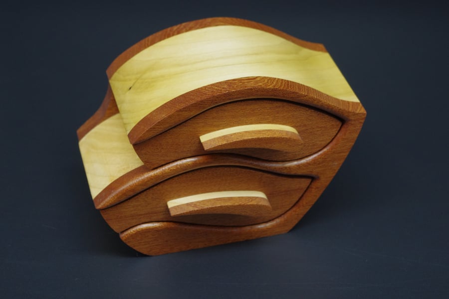 Handmade Wooden Trinket, Jewel Box. Tulip Wood and African Sapele.