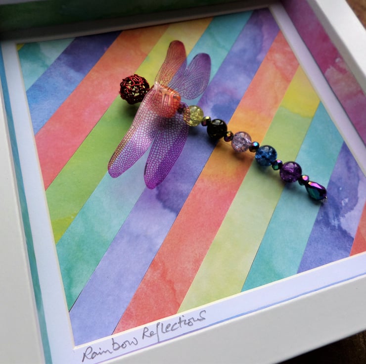 Rainbow Reflections Beaded Dragonfly Box Frame - Folksy
