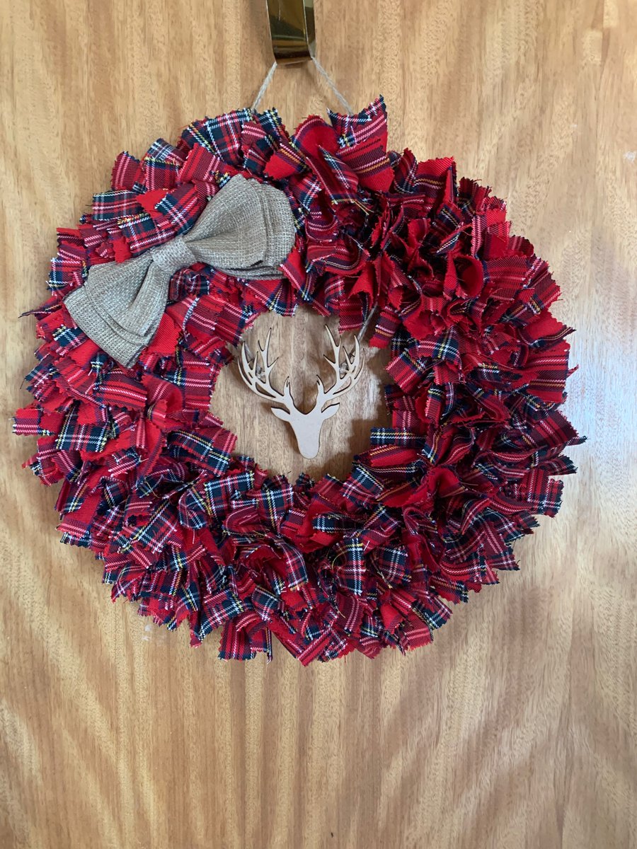 Red tartan stag rag wreath 