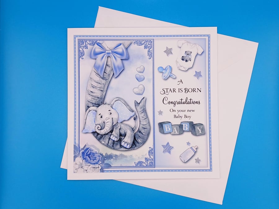 Baby Boy Card, Congratulations, Decoupage, Handmade