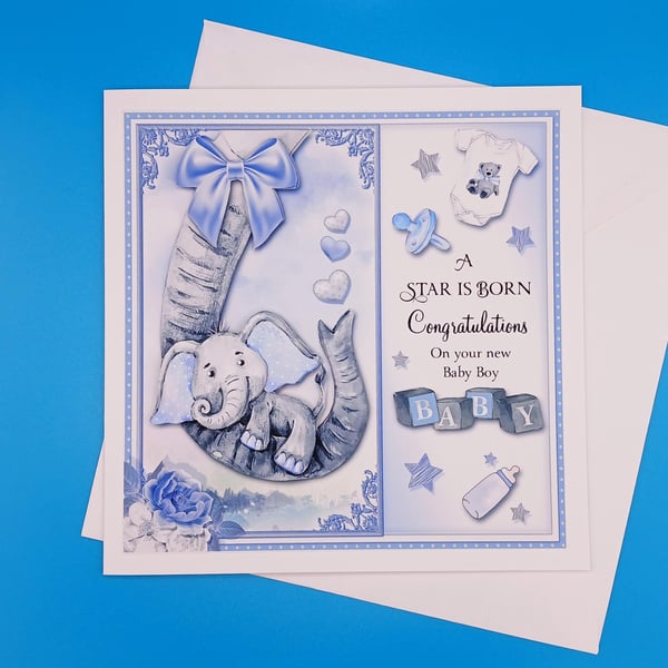 Baby Boy Card, Congratulations, Decoupage, Handmade