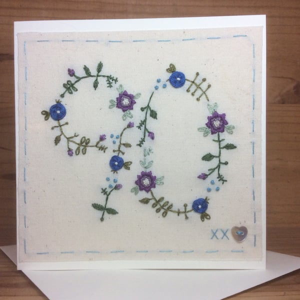 Floral hand embroidered age card