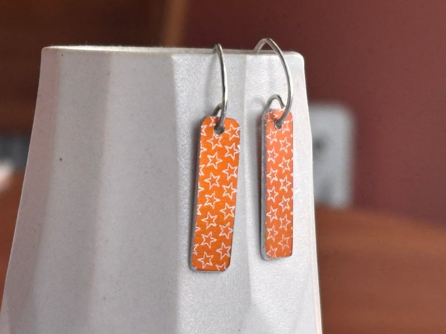 Orange long drop earrings