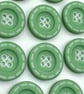 8 Stitched Edge Buttons, Green Colour, 18mm Wide, Chunky Rim
