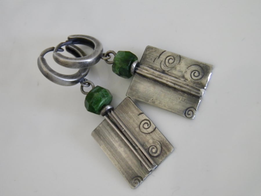 Green Gemstone Earrings in Sterling Silver 