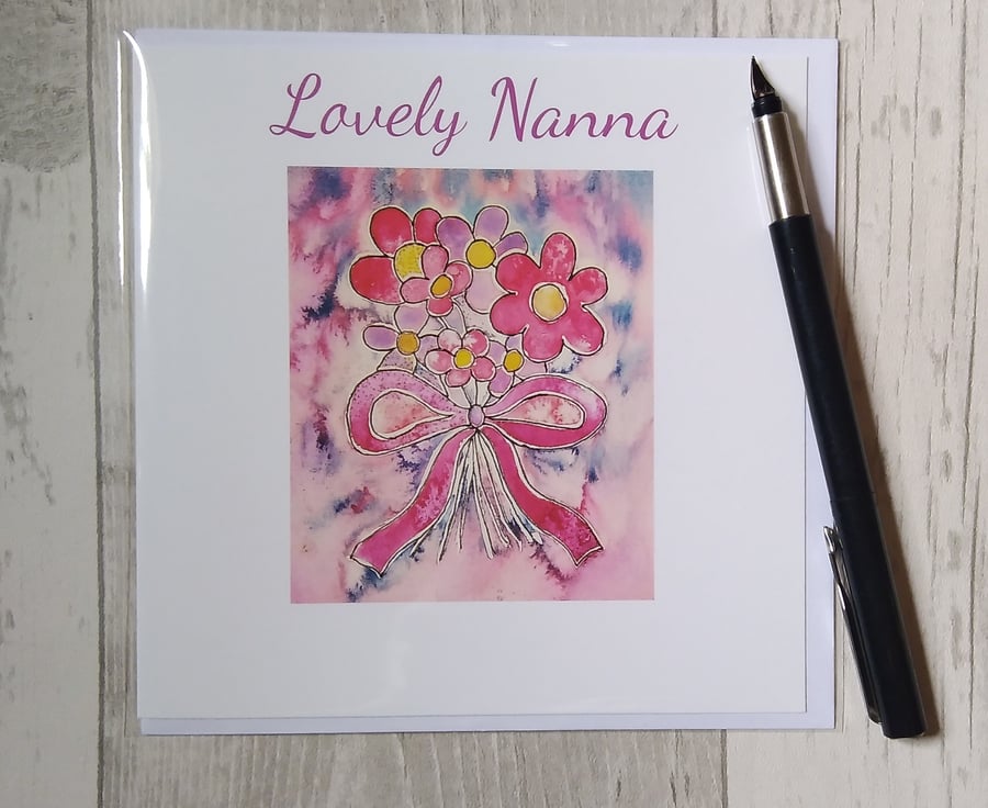 Birthday card (printed) Say it with Flowers. Flower card. Floral card. Nanna.