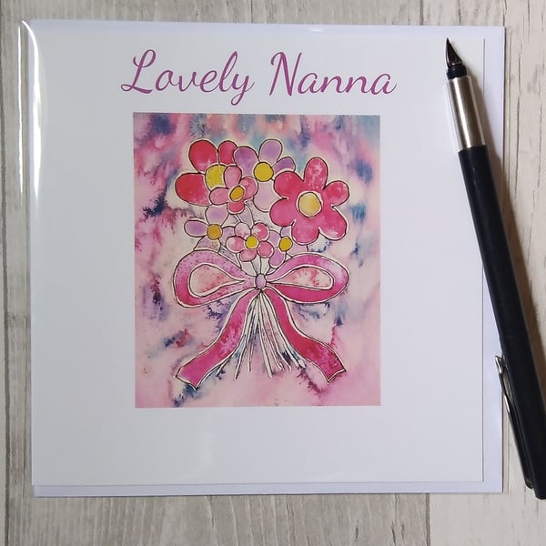 Birthday card (printed) Say it with Flowers. Flower card. Floral card. Nanna.