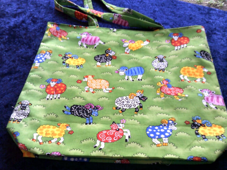Multi coloured sheep fabric bag