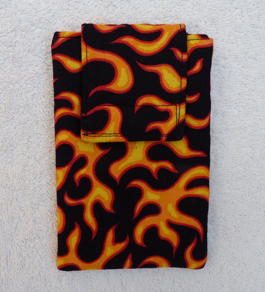 Mobile Phone Cover In Flame Print Cotton Fabric . Suitable larger sized Phones.