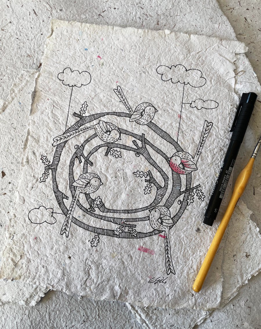 Its a long tail - original illustration, long tail tits, bird art.