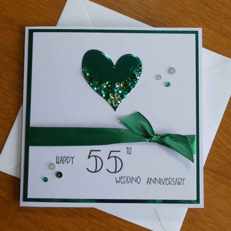 Embellished Heart Emerald Wedding Anniversary Card - 55th Anniversary