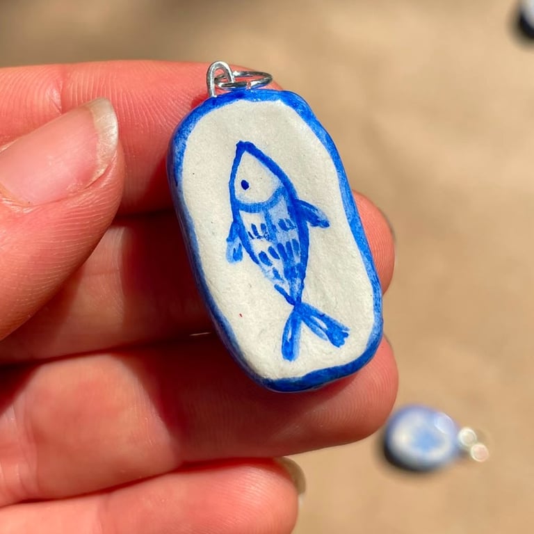Handpainted Air Dry Clay Single Fish Pendant Charm