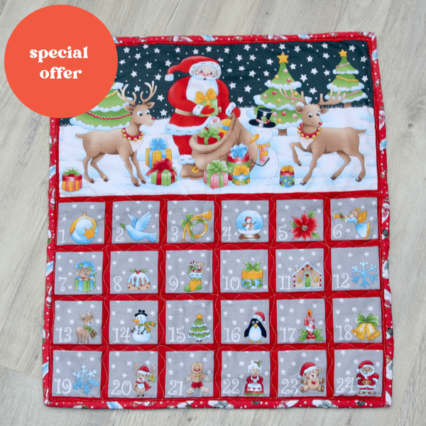 Reusable Fabric Advent Calendar with Santa and Reindeer