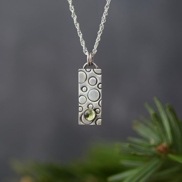 Peridot and Sterling Silver Rectangle Pendant Necklace