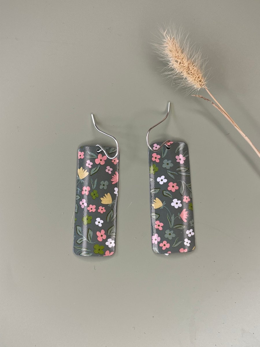 Ditsy Flower up cycled tin earrings