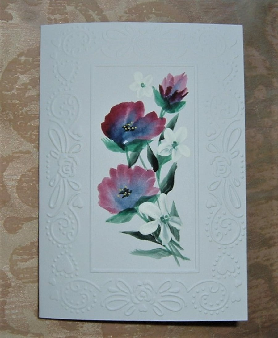 original hand painted floral greetings card ( ref F 693)