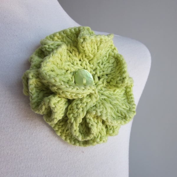 Avocado Green Knitted Flower Corsage