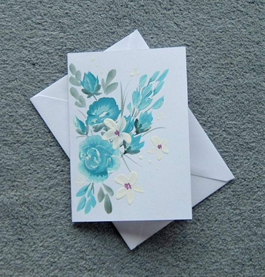 original art hand painted floral all occasion greetings card ( ref f 304 )
