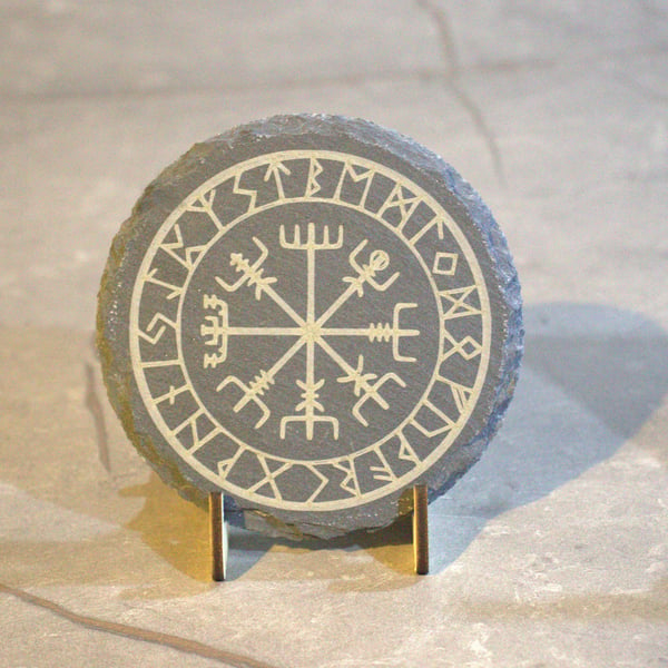 Norse Compass Laser engraved Slate Coaster