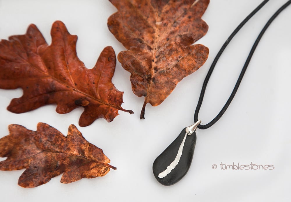 Beach Stone and Hammered Sterling Silver Pendant