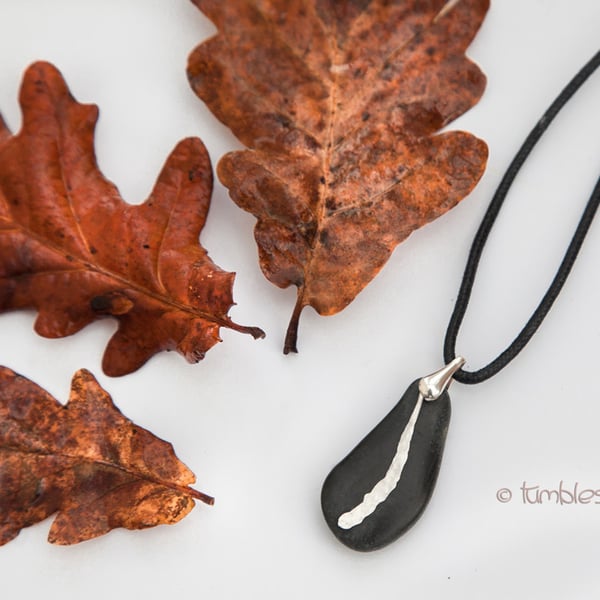 Beach Stone and Hammered Sterling Silver Pendant