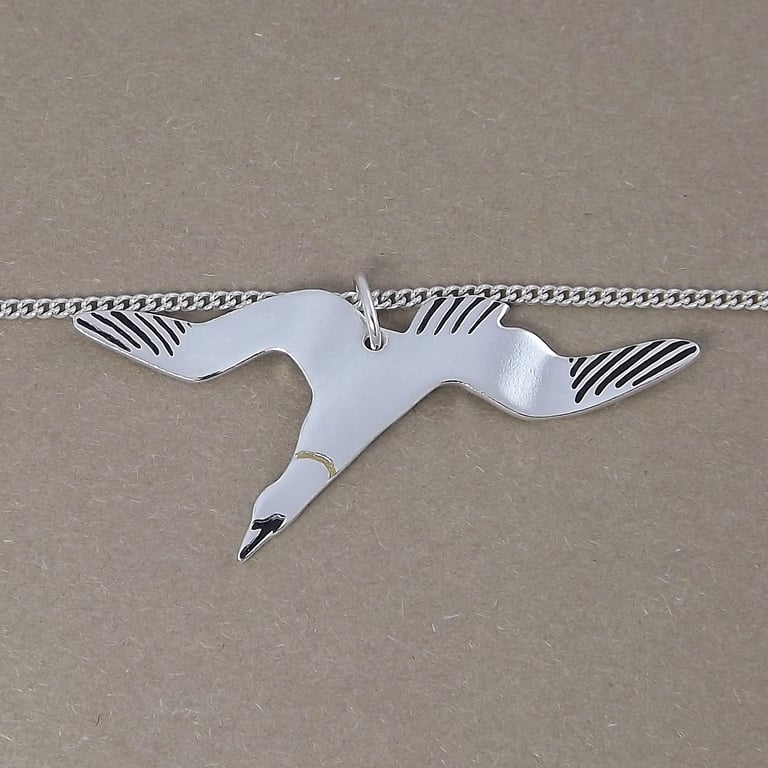 Large Handmade Sterling Silver Gannet Pendant Necklace