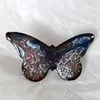 brooch: butterfly - scrolled white, purple and blue on clear enamel