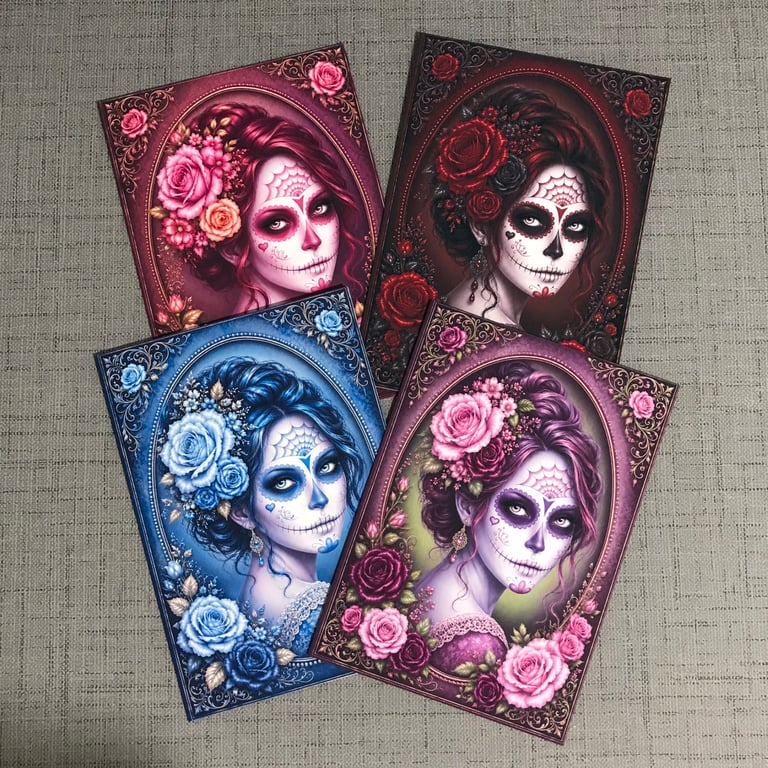 A5 Sugar Skull Greeting Cards  Set of 4 or single Blank Inside Cards