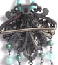 Upcycled Ornate Antique Silver Tone Buckle Boho Necklace-Turquoise - Image 5