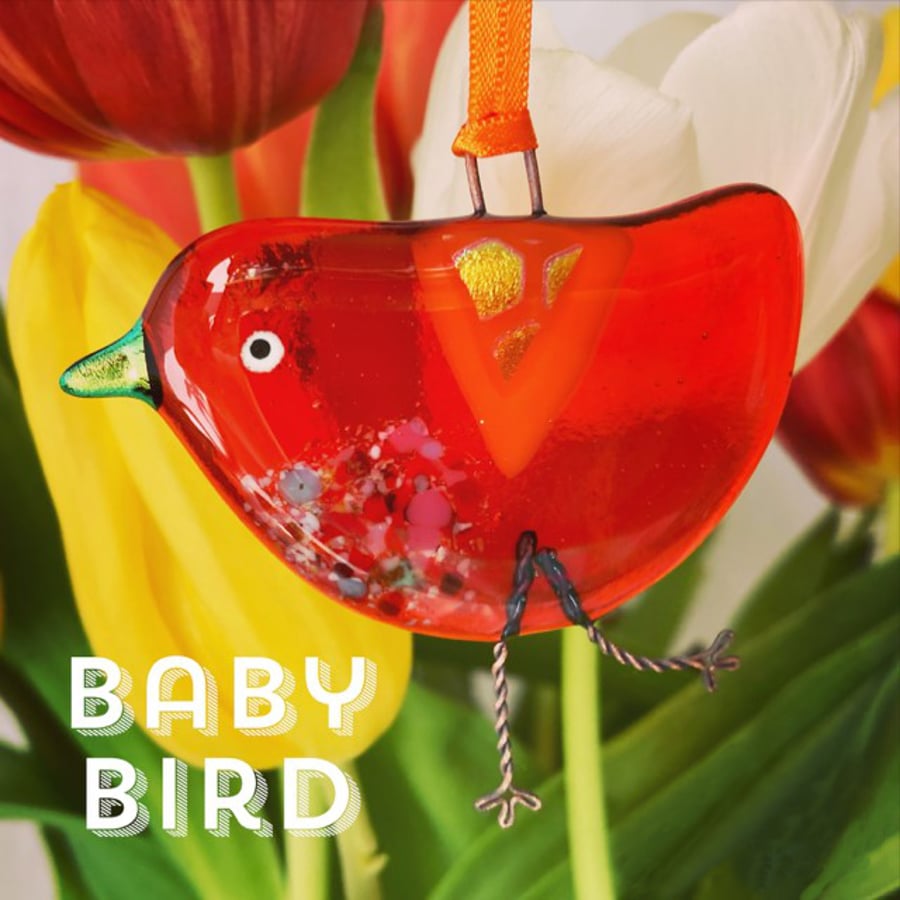 BABY Fused Glass Orange Bird