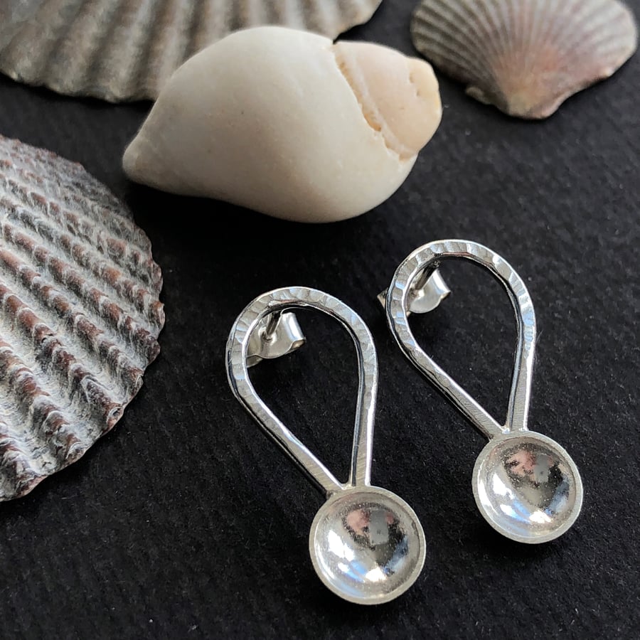 Sterling silver drop stud earrings, abstract spoon earrings.