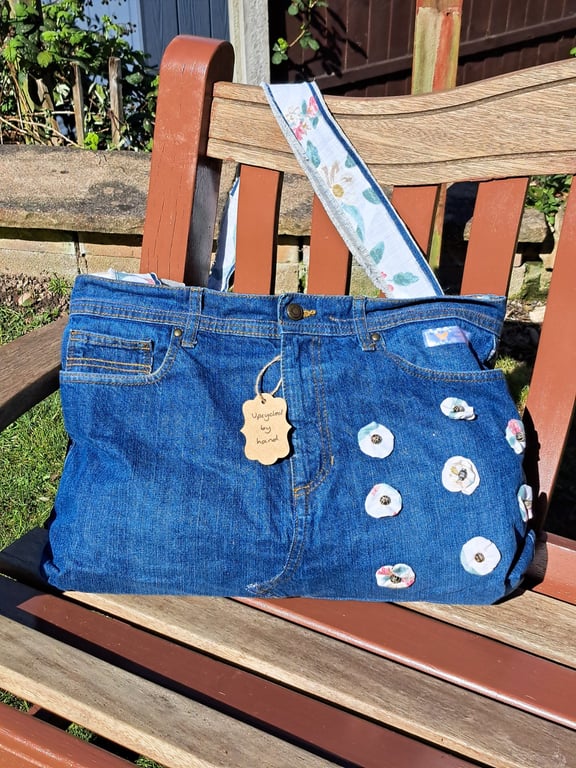 Upcycled denim jeans shoulder bag