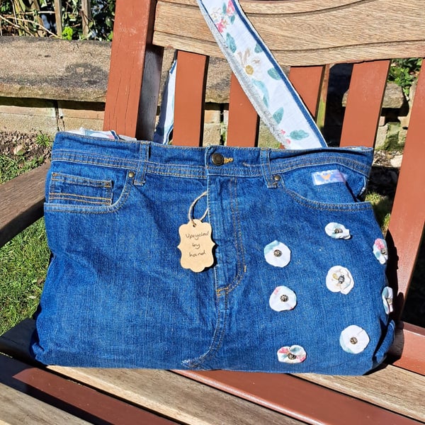 Upcycled denim jeans shoulder bag