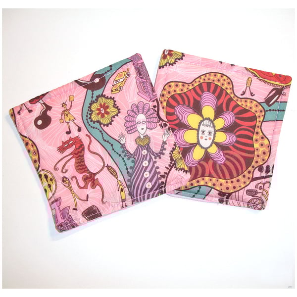 Pair of Coasters Grayson Perry Liberty Shirley Smith Fabric Mug Rugs x 2