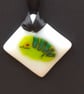 Green Caterpillar on White Fused Glass Card - Image 2