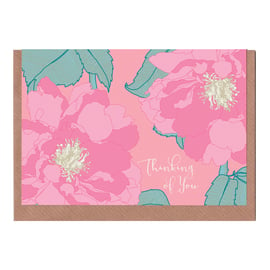 Thinking of You, Peony, Illustrated Greetings Card