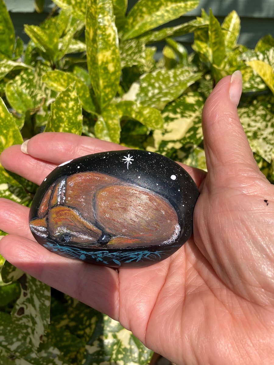 Sleeping Fawn Baby Deer Hand Painted Stone Rock Art