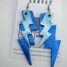 Shiny Electric blue and Sky blue lightweight leather lightening bolt earrings. F