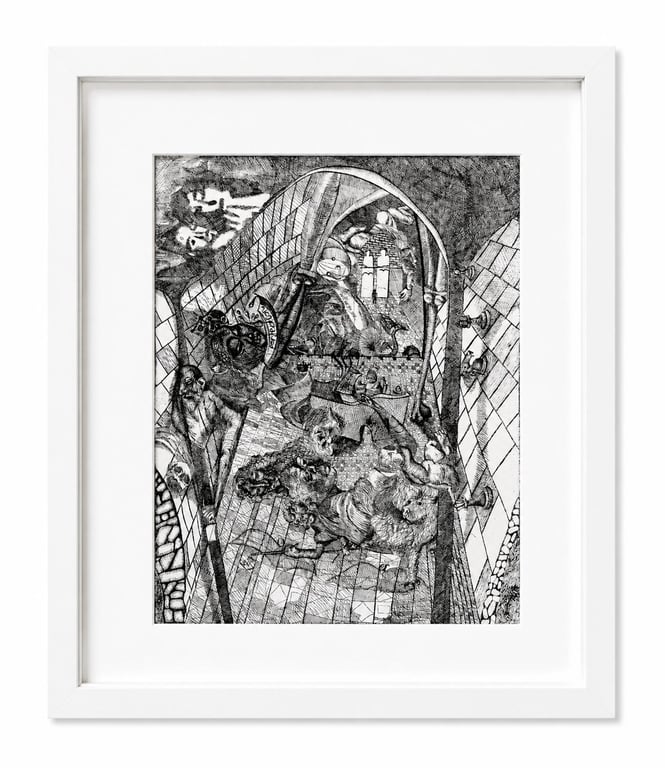 Church scene (after Antonello da Messina), etching on paper, signed and numbered