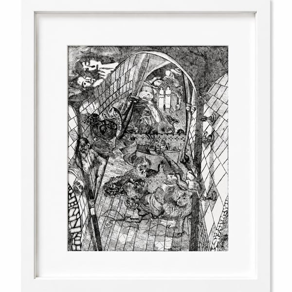 Church scene (after Antonello da Messina), etching on paper, signed and numbered