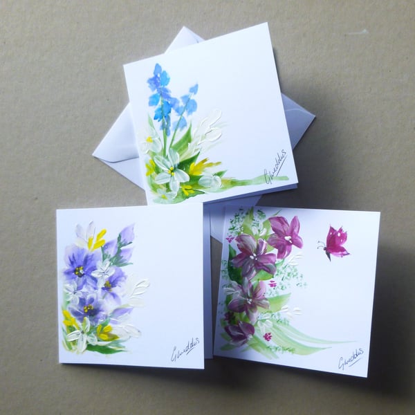 set of 3 hand painted floral greetings cards ( ref FA 136 M2 )