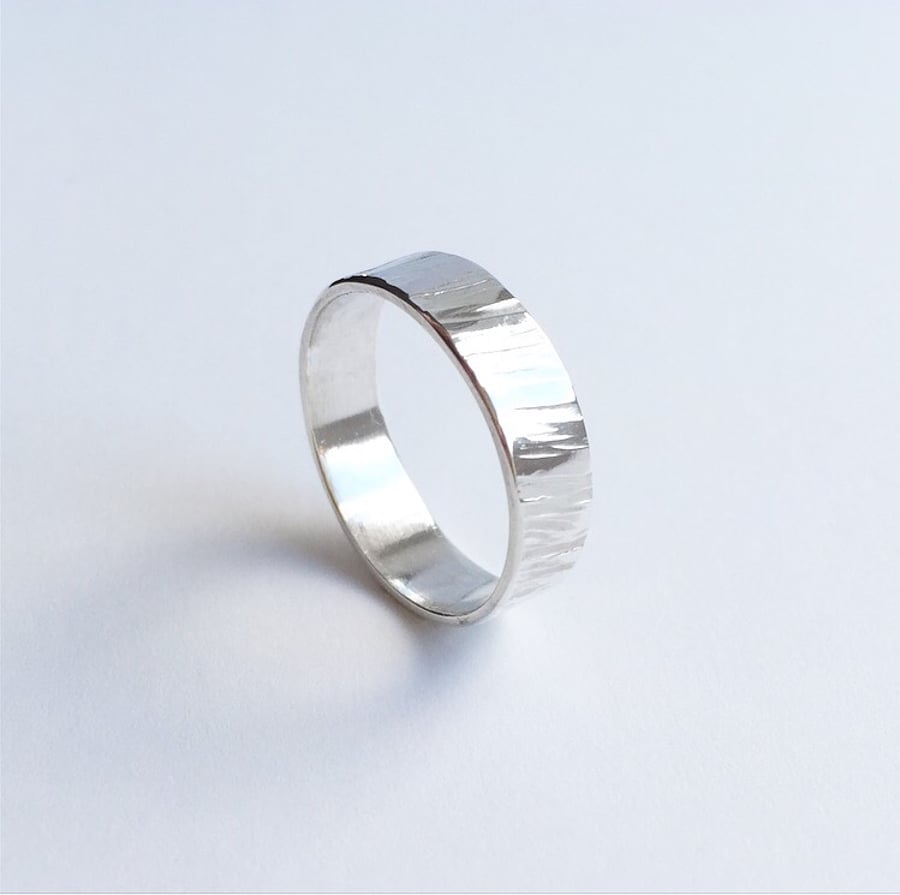 5mm Silver Hammered Band Ring