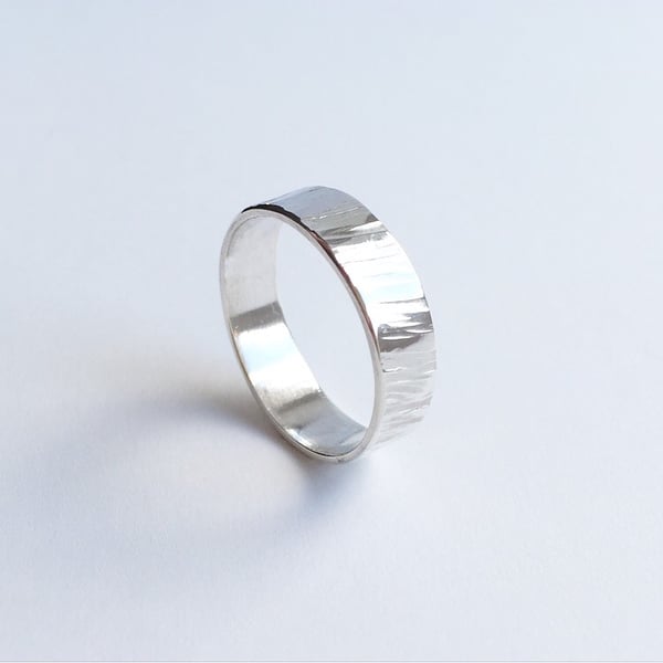 5mm Silver Hammered Band Ring