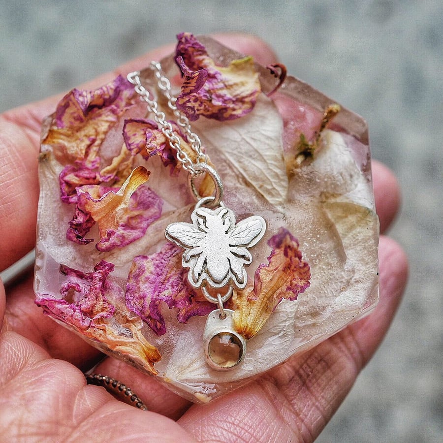 Eco Silver Bee and Citrine Necklace 