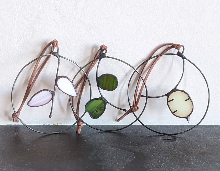 Three Tiny Stained Glass Hanging Wreaths (Your Choice), Box Set, Letterbox Gift